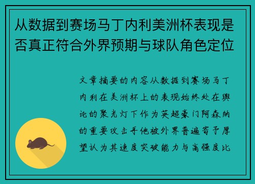 从数据到赛场马丁内利美洲杯表现是否真正符合外界预期与球队角色定位的差距